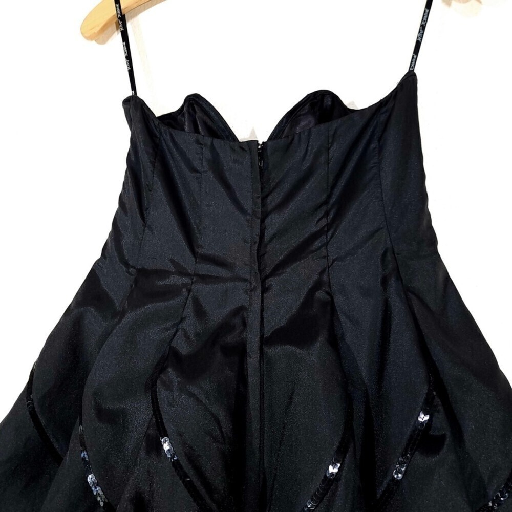 NEW Betsey Johnson Dahlia Whimsigoth Ruffle Tier Mini Dress Sequin Black Satin 8 - Picture 7 of 11